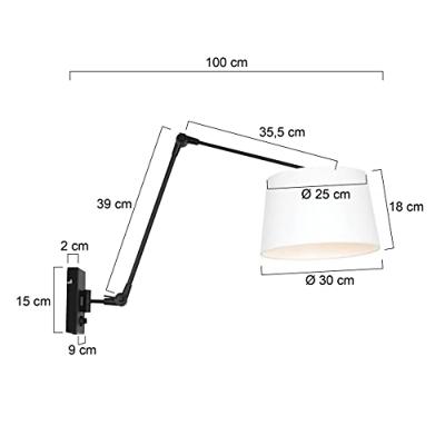 Steinhauer Verstelbare wand schemerlampPrestige Chic 50cm linnen wit met zwart - 8187ZW