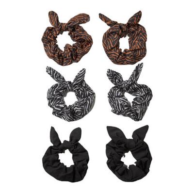 Sarlini scrunchies met dierenprint - set van 6 zwart/grijs Sarlini scrunchies met dierenprint - set van 6 zwart/grijs