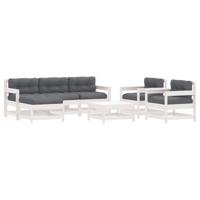 7-delige Loungeset met kussens massief hout wit - thumbnail