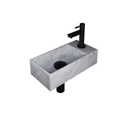 INK - Fonteinpack Marmer Links incl. Fonteinkraan - Design Sifon - Design Plug en Montageset - 360x180x90 Mm - Mat Wit Marmer/mat Zwart
