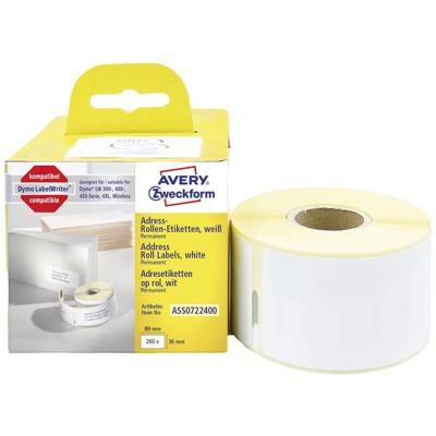 Avery-Zweckform Rol met etiketten Compatibel vervangt DYMO, Seiko 99012, S0722400 89 x 36 mm Papier Wit 260 stuk(s) Permanent hechtend Adresetiketten ASS0722400 Avery-Zweckform Rol met etiketten Compatibel vervangt DYMO, Seiko 99012, S0722400 89 x 36 mm Papier Wit 260 stuk(s) Permanent hechtend Adresetiketten ASS0722400