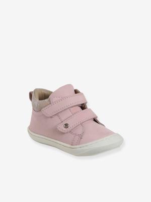 Zachte lederen baby-slofjes voor de eerste stapjes roze (poederkleur)