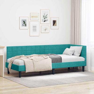 Hoekbedframe met hoofdeinde Turquoise 80 x 200 cm Fluweel