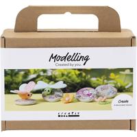 Creativ Company Mini hobbyset boetseren, steen met insect, grijs, lichtroze, licht turquoise, 1 doos - thumbnail