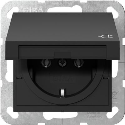 GIRA stopcontact met klep mat zwart randaarde 4454005