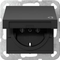 GIRA stopcontact met klep mat zwart randaarde 4454005 - thumbnail