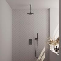Regendoucheset Inbouw Brauer Gunmetal Carving Thermostatisch 20 cm met 3-Weg Omstelling, Plafondarm en Staaf Handdouche Geborsteld Gunmetal Brauer - thumbnail