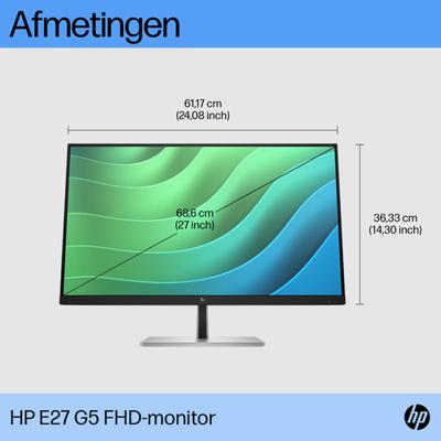 HP E27 G5 LED-monitor Energielabel D (A - G) 68.6 cm (27 inch) 1920 x 1080 Pixel 16:9 5 ms HDMI, DisplayPort, USB-A 3.2 Gen 1, USB-B IPS LED