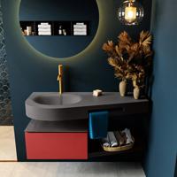 MONDIAZ RIVA 120cm badmeubel onderkast / planchet kleur Fire met 1 lade. Wastafel DULCET links 1 kraangat kleur Dark_Grey. - thumbnail
