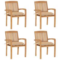 Tuinstoelen stapelbaar 4 st met kussens massief teakhout - thumbnail