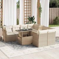 9-delige Loungeset met kussens poly rattan beige - thumbnail