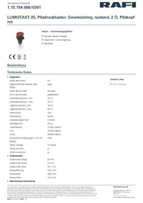 RAFI 1.15.154.006/0301 RACON Druktoets 35 V 0.1 A Moment (l x b x h) 25 x 25 x 45.1 mm 1 stuk(s)