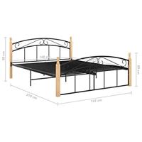 Bedframe metaal en massief eikenhout zwart 140x200 cm - thumbnail