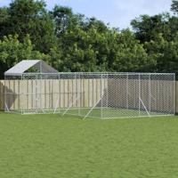 Hondenkennel met dak 6x6x2,5 m gegalvaniseerd staal zilver - thumbnail