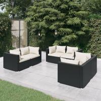 6-delige Loungeset met kussens poly rattan zwart - thumbnail