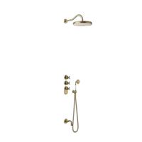 Badkraan Tres Clasic Thermostatisch Inbouw Incl. Regendouche 3-wegs Verouderd Messing - thumbnail