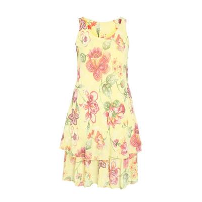 Paprika gebloemde A-lijn jurk lichtgeel/oudroze/groen Paprika gebloemde A-lijn jurk lichtgeel/oudroze/groen