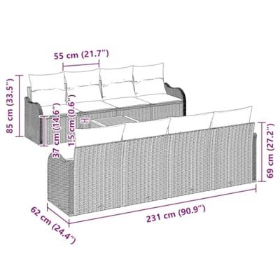 Tuinbankenset met opslag 9 pcs Beige en Crème poly rattan