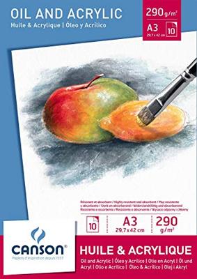 Schilderpapier Canson Graduate Oil & Acrylic 20vel 290gr A3 natuurlijk wit