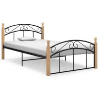 Bedframe metaal en massief eikenhout zwart 120x200 cm - thumbnail