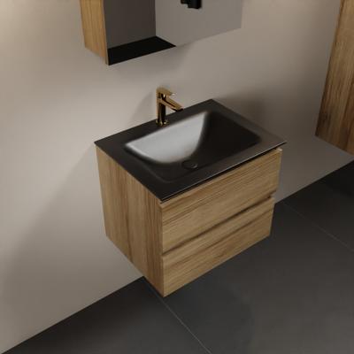MONDIAZ AIVY 60cm badmeubel Chai, wastafel Urban solid surface midden 1 kraangat met spiegelkast (AI-351111URBAN-SI - AI-M60CHMI - AI-C60CHMI)