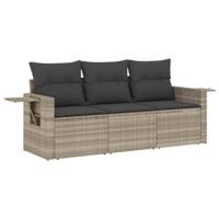 3-delige Loungeset met kussens poly rattan lichtgrijs - thumbnail