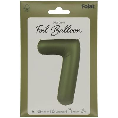 Folieballon Cijfer 7 Olijfgroen Mat (86cm)
