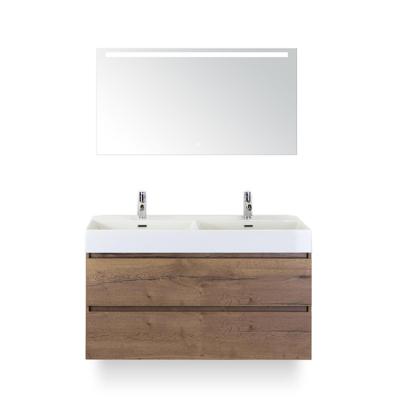 Maxx XL Badmeubelset 120 cm - Tabacco - Wastafel Kube Dubbel 2 kraangaten - met Sence Spiegel