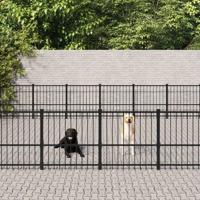 vidaXL Hondenkennel voor buiten 56,45 m² staal, kennel, hondenhuis, hondenren, hondenhok, hondenverblijf, puppyverblijf, kennels, hondenhokken - thumbnail