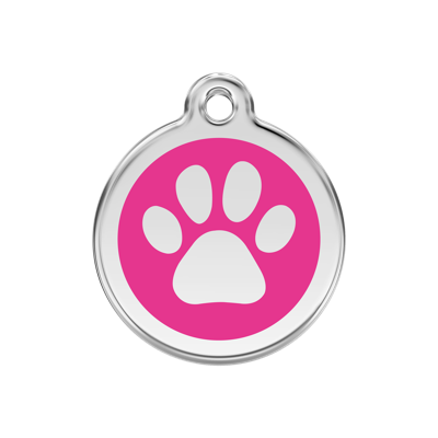 Paw Print Hot Pink roestvrijstalen hondenpenning medium/gemiddeld dia. 3 cm RedDingo - Reddingo
