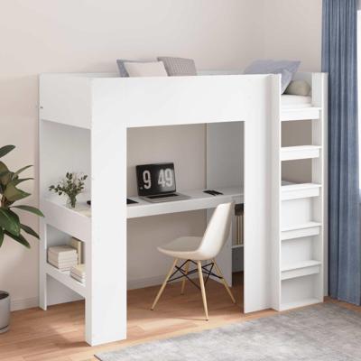 Loft Bedframe met Bureau Wit 100 x 200 cm Bewerkt hout