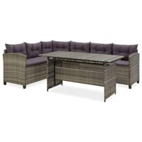 2-delige Loungeset met kussens poly rattan grijs - thumbnail