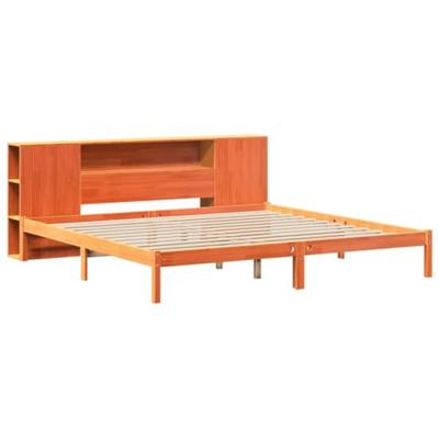 Bed met boekenkast zonder matras grenenhout wasbruin 180x200 cm