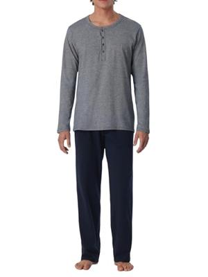 Schiesser Pyjama jeans blauw met knoopjes