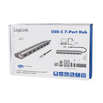 LogiLink UA0310 USB 3.0 hub (3.1 Gen 1) Type-C 5000Mbit/s Grijs 7 poorten