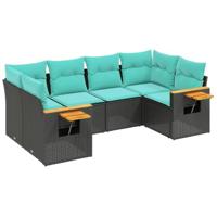 6-delige Loungeset met kussens poly rattan zwart - thumbnail