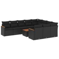 11-delige Loungeset met kussens poly rattan zwart - thumbnail