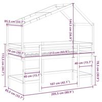 Halfhoogslaper met ladder en bedhuis grenenhout 80x200 cm - thumbnail
