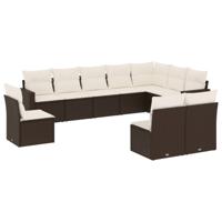 11-delige Loungeset met kussens poly rattan bruin - thumbnail