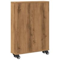 Opbergtrolley smal 48x13x68 cm bewerkt hout artisanaal eiken - thumbnail