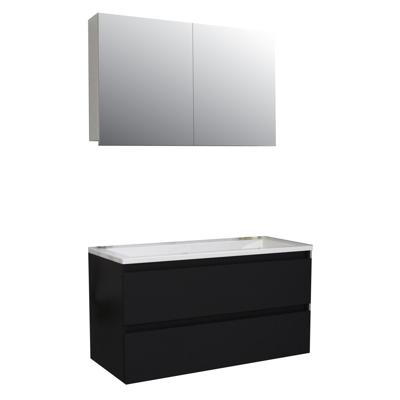 Badkamermeubel BWS Pepper Wastafel Acryl Incl Spiegelkast 2 Deurs Met 2 Krgtn 100x55x46 cm Mat Zwart Badkamermeubel BWS Pepper Wastafel Acryl Incl Spiegelkast 2 Deurs Met 2 Krgtn 100x55x46 cm Mat Zwart