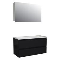 Badkamermeubel BWS Pepper Wastafel Acryl Incl Spiegelkast 2 Deurs Met 2 Krgtn 100x55x46 cm Mat Zwart - thumbnail