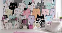 Fotobehang - Kleurrijke cartoon katten, ook mooi voor in een kinderkamer, 11 maten, inclusief behanglijm - thumbnail