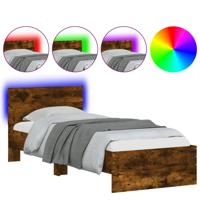 Bedframe met hoofdeinde en LED gerookt eikenkleurig 135x190 cm - thumbnail
