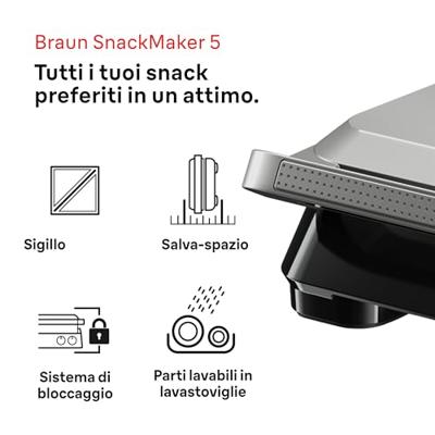 Grill - BRAUN - Sandwich Maker 5 SM5005 - 800 W - Roestvrij staal / Zwart