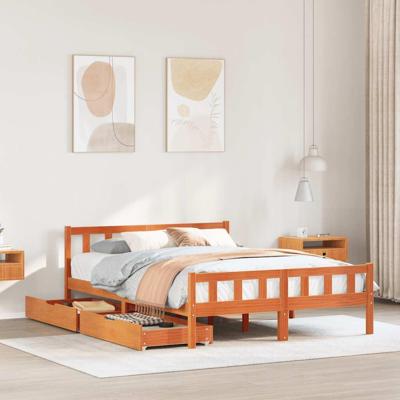 Bedframe zonder matras massief grenenhout wasbruin 150x200 cm
