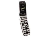 Doro Primo 408 by mobiele telefoon met groot kleurendisplay, verlicht toetsenbord, noodoproepknop, valsensor, camera, zaklamp, alarmfunctie, incl. tafellaadstation, 360092, grijs - thumbnail