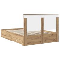 Bedframe met hoofdeinde Artisan Eiken 135 x 190 cm Bewerkt hout - thumbnail