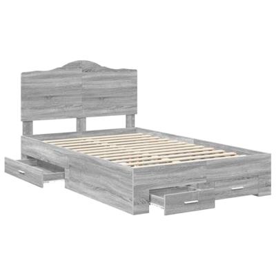 Bedframe met hoofdeinde Grijs Sonoma 135 x 190 cm Bewerkt hout