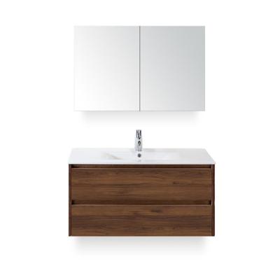 Dante Badmeubelset 100 cm - Walnoot - Keramische Wastafel Wit Enjoy - met Spiegelkast